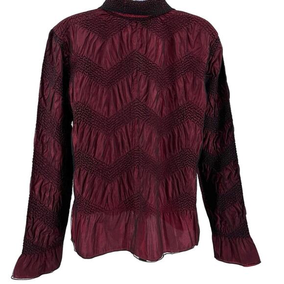 Coldwater Creek Blazer Wine Red Womens M Crinkled Mesh Button Up Collared Peplum - Picture 3 of 6